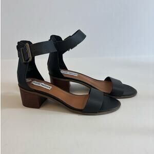 Women's Steve Madden Rivenn Ankle Strap Leather Black Sandals Size
